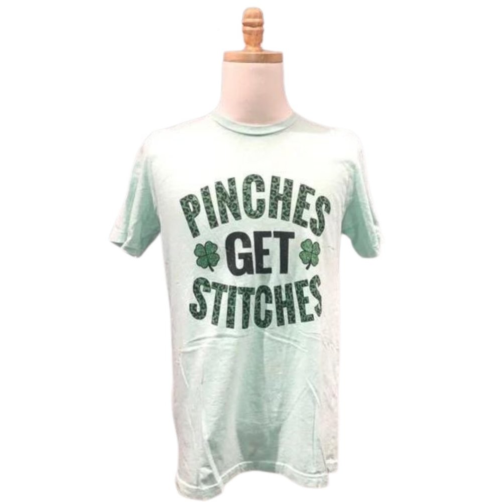 Pinches Get Stitches St. Paddy's Day Mint Green Tee